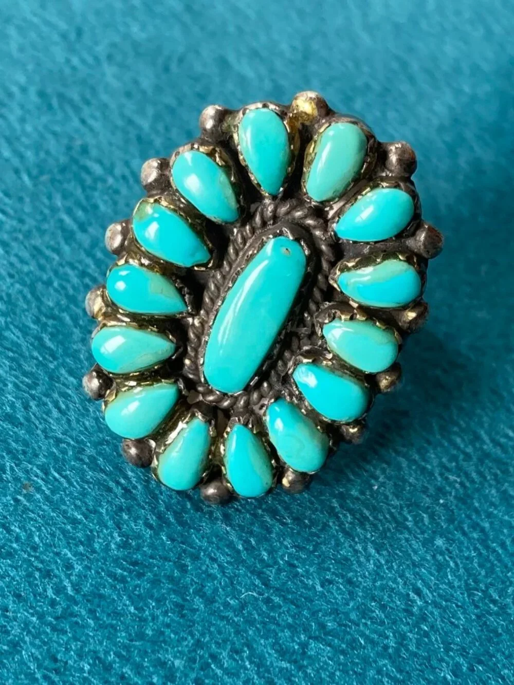 Turquoise Sterling Zuni Petit Point Needlepoint Turquoise ring L Waatsa 5